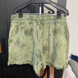 Olive Green Tie Dyed High Waisted Shorts